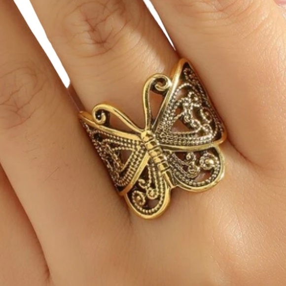Boho Bronze Tone Butterfly Decor Statement Ring - Picture 4 of 5